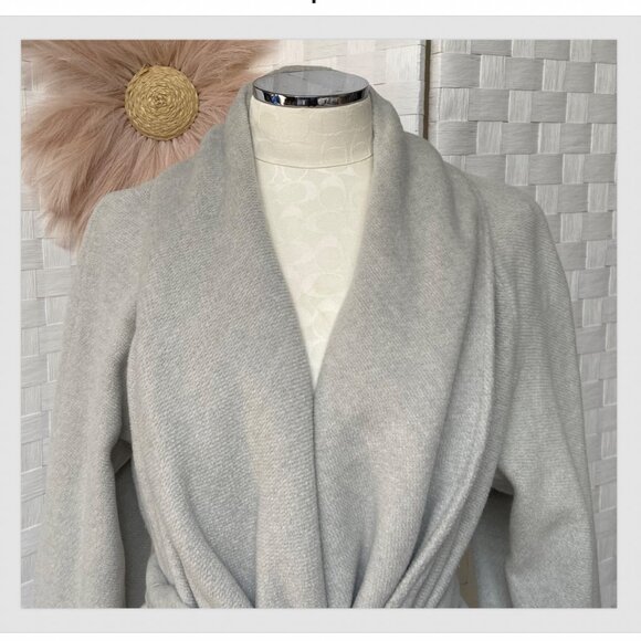 Lands' End Light Gray Wool Blend, Wrap Coat - Picture 2 of 9